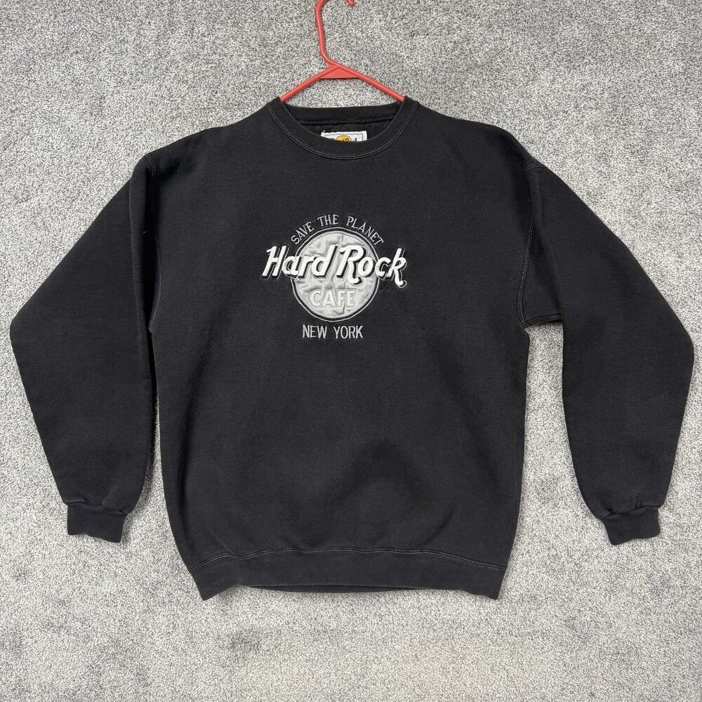 Vintage 90s Hard Rock Cafe Sweatshirt Mens L Black New York Save The Planet 90s